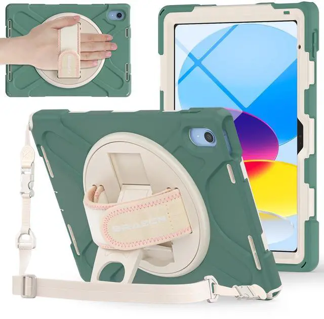 Main image of BRAECNstock Case for Apple iPad (A16) 11th/10th Generation 11"/10.9'' 2025/2022, Shockproof Protective Case with Screen Protector, Pencil Holder, Rotating Stand&Hand Strap, Emerald Green