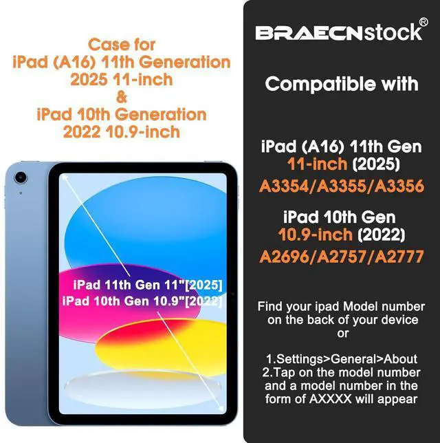 Alt view image 2 of 5 - BRAECNstock Case for Apple iPad (A16) 11th/10th Generation 11"/10.9'' 2025/2022, Shockproof Protective Case with Screen Protector, Pencil Holder, Rotating Stand&Hand Strap, Emerald Green