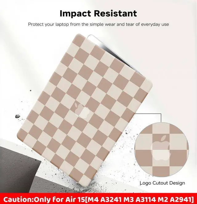 Alt view image 4 of 5 - BYCeKe Compatible with MacBook Air 15 inch Case 2023 2024 2025 M4 A3241 M3 A3114 M2 A2941, Checkered Textured Cream Plastic Hard Shell Case & Keyboard Cover for Mac Air 15 Laptop, Checkerd Neutral