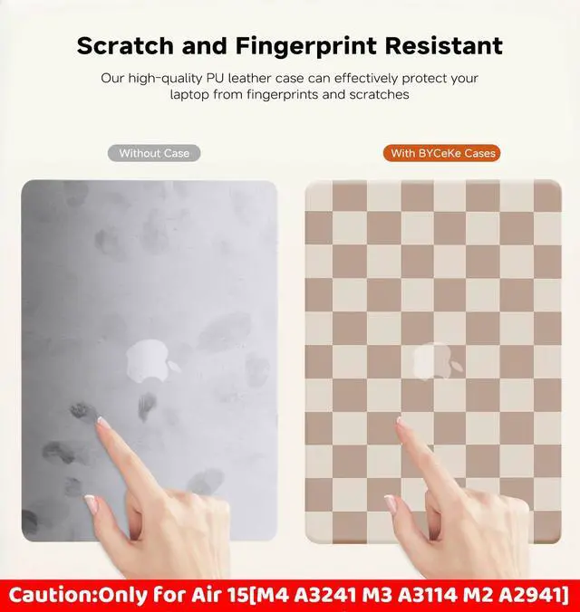 Alt view image 5 of 5 - BYCeKe Compatible with MacBook Air 15 inch Case 2023 2024 2025 M4 A3241 M3 A3114 M2 A2941, Checkered Textured Cream Plastic Hard Shell Case & Keyboard Cover for Mac Air 15 Laptop, Checkerd Neutral