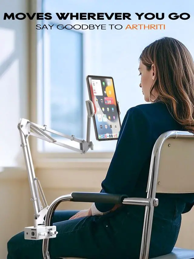 Alt view image 3 of 5 - Tablet Stand, Tablet Mount Adjustable with Clamp for Round tube, Universal Flexible Tablet Holder with 360 Degree Rotation for iPad/iPhone/iPad Pro/N-Switch,or Other 4.5~13.5 Inches Devices (White)