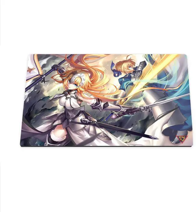 Alt view image 2 of 4 - Japanese Anime Fate, Saber & Ruler Large Custom Mouse Pad/Playmat - Durable Rubber 14" x 24" for TCG
