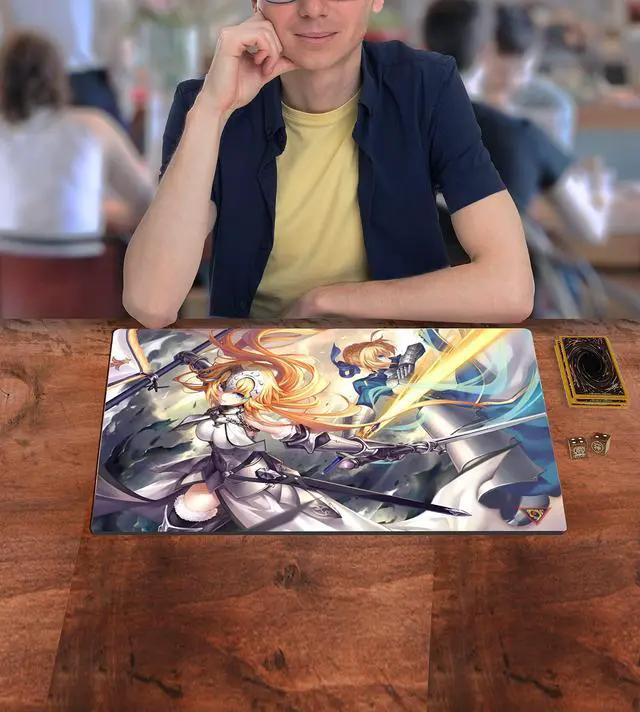 Alt view image 4 of 4 - Japanese Anime Fate, Saber & Ruler Large Custom Mouse Pad/Playmat - Durable Rubber 14" x 24" for TCG