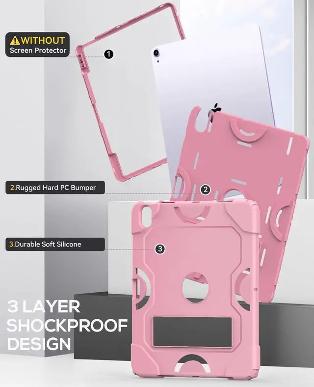Alt view image 4 of 5 - Cantis Case for iPad Air 13 Inch (M3) 2025/ for iPad Air 13-inch (M2) 2024 with Pencil Holder, Heavy Duty Shockproof Case for i Pad Air 13" Supports Pencil Pro and Pencil (USB-C), Rose Gold