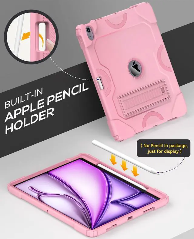 Alt view image 5 of 5 - Cantis Case for iPad Air 13 Inch (M3) 2025/ for iPad Air 13-inch (M2) 2024 with Pencil Holder, Heavy Duty Shockproof Case for i Pad Air 13" Supports Pencil Pro and Pencil (USB-C), Rose Gold