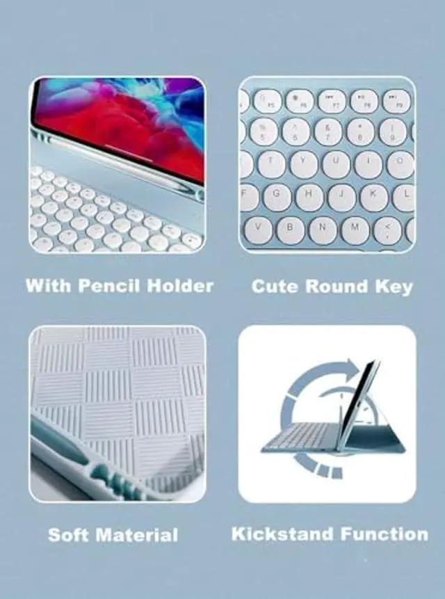 Alt view image 5 of 5 - for Kindle Fire HD 10/10 Plus Tablet (13th/11th Generation, 2023/2021 Release) 10.1", Detachable Round Keys Keyboard Case with Pencil Holder ,Purple