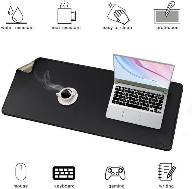 Alt view image 3 of 5 - Chihein 43" x 16" Desk Mat with Cork & PU Leather, Dual Sided Desk Pad, Waterproof Computer Desk Mat for Office, Gaming, Home (Black)