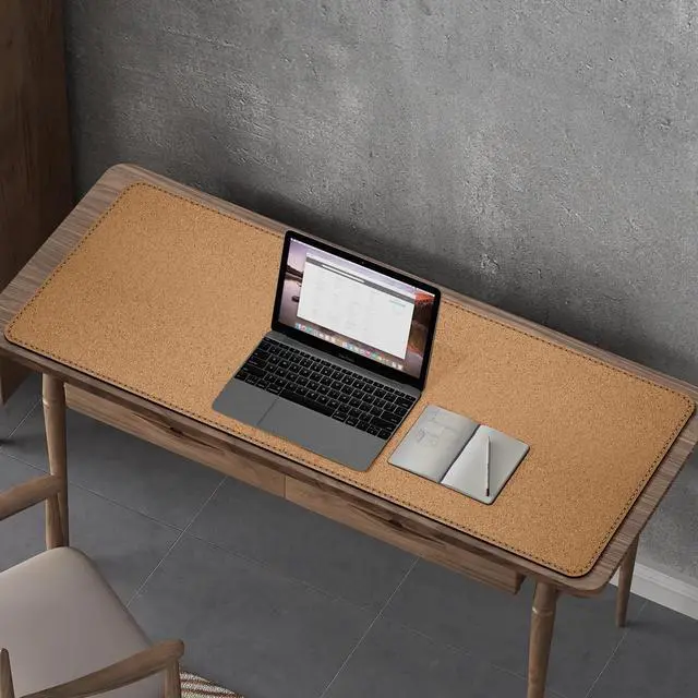 Alt view image 5 of 5 - Chihein 43" x 16" Desk Mat with Cork & PU Leather, Dual Sided Desk Pad, Waterproof Computer Desk Mat for Office, Gaming, Home (Black)