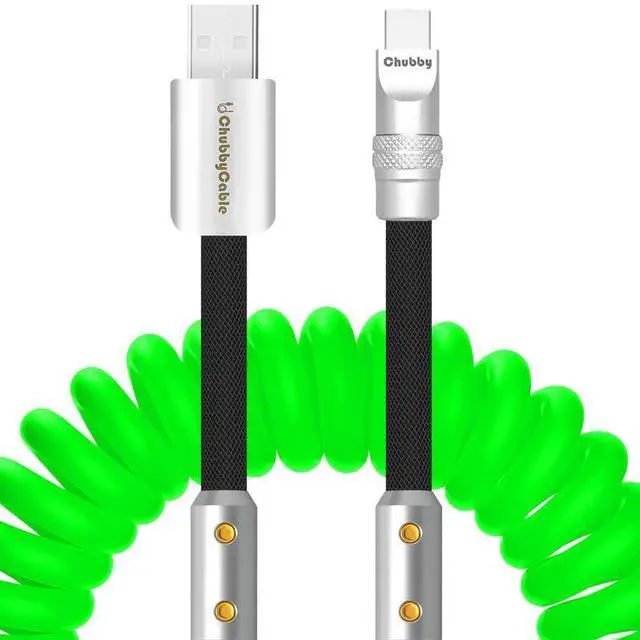 Main image of chubbycable Colorblock Chubby - Spring Braided Silicone Charge Cable Coiled USB C Cable Fast Charging Type C Charger Cord for Car, Green+Black, USB-A to Type-C, 2.29FT-3.6FT