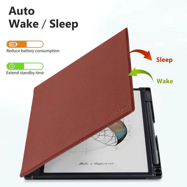 Alt view image 5 of 5 - CoBak Case for 10.3" Boox Note Air 4 C (2024 Released)/Note Air 3 C Tablet ePaper(2023 Released) - New Lightweight PU and Hard Back Shell Cover with Built-in Pen Holder, Auto Sleep-Wake, Deep Red