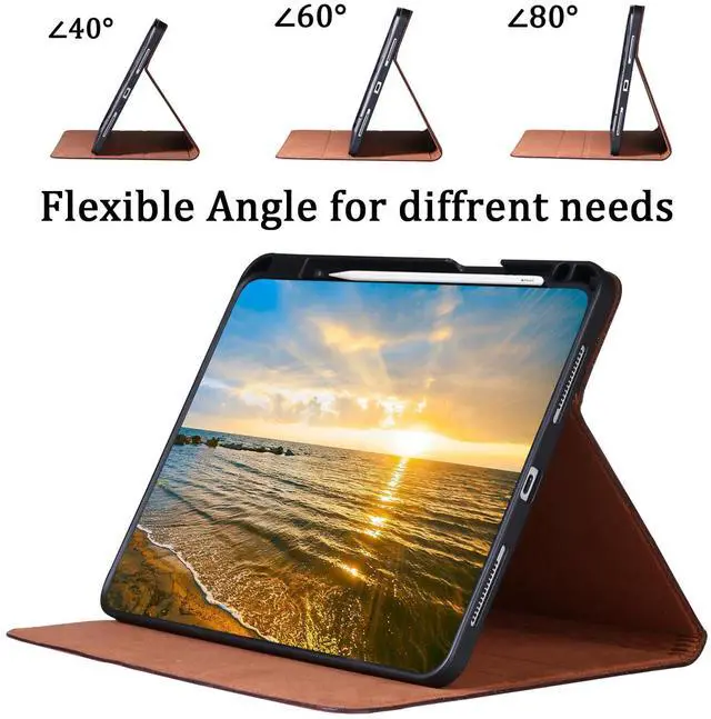 Alt view image 5 of 5 - CPNVWA Case for iPad Pro 11 Inch,4th/3rd/2nd/1st Generation(2022/2021/2020/2018) Genuine Leather Cover with Pencil Holder,Cowhide Folio Cover,Auto Sleep/Wake,Bohemian Brown