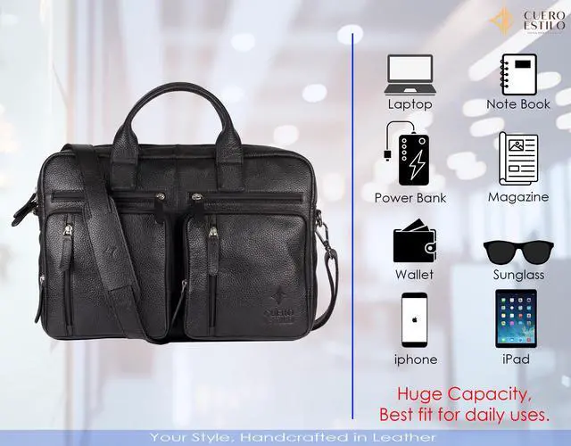 Alt view image 3 of 5 - Cuero Estilo Premium Leather Laptop Bag - Handcrafted Floater Leather, 15-inch Laptop Sleeve, Multipurpose Work & Travel Bag - Durable, Stylish.