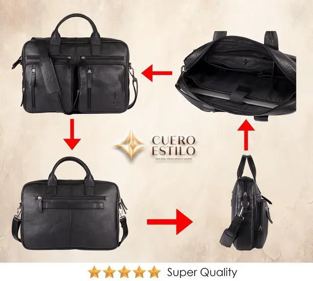 Alt view image 4 of 5 - Cuero Estilo Premium Leather Laptop Bag - Handcrafted Floater Leather, 15-inch Laptop Sleeve, Multipurpose Work & Travel Bag - Durable, Stylish.