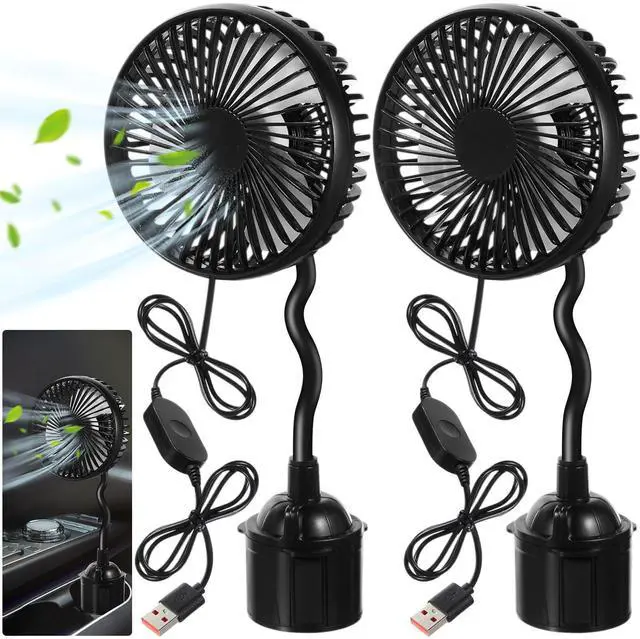 Main image of DaisyInner 2pcs USB Powered Fan for Car Portable Vehicle Cooling Fan Mounted in Cup Holder 3 Speeds 360 Rotation with Flexible Gooseneck Adjustable Base Car Accessories for Truck SUV RV Supply