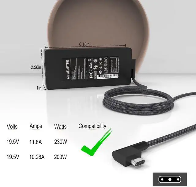 Alt view image 3 of 5 - 230W Blade Charger for Razer Blade Pro 17/4K 15 16 18 RC30-0248 RZ09-0484X RZ09-0508X RZ09-0406X RTX4090 RTX3070 RTX3080 RTX2070 RTX2080 19.5V11.8A 2019-2024 Gaming Laptop Power Adapter