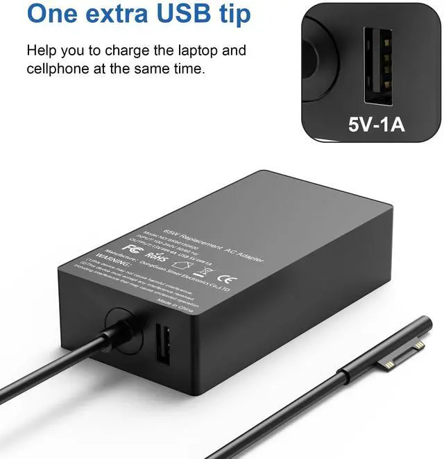 Alt view image 3 of 5 - Replacement for Microsoft Surface Charger,65W Surface Pro Charger,Compatible with Surface Pro 11,9,8,7,6,5,4,3,X Surface Laptop 7,6,5,4,3,2,1 Surface Go 3,2,1 Surface Book 3,2,1 and More