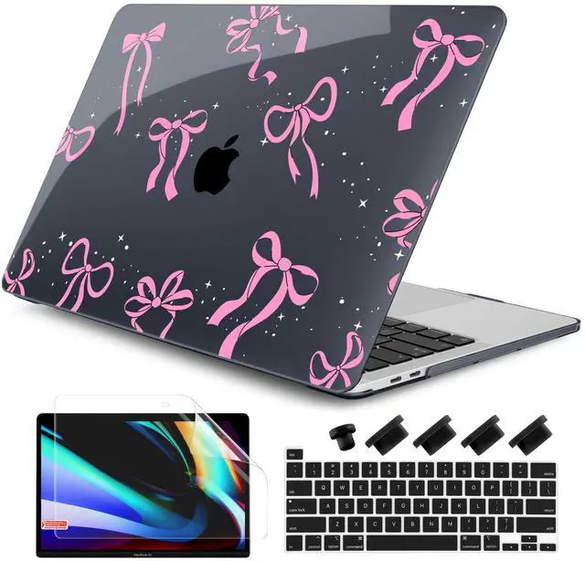 Main image of DONGKE Compatible with MacBook Pro 13 inch Case 2024 2023-2020 Release A2338 M2/M1 A2251 A2289 with Retina Display & Touch ID, Plastic Hard Shell & Keyboard Cover & Screen Film - Bows & Star