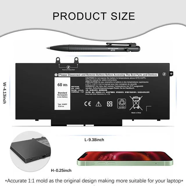 Alt view image 2 of 5 - HAIYUNWU 68Wh 3HWPP Laptop Battery Replacement for Dell Latitude 5401 5410 5411 5501 5511 5510 Inspirion 17 7500/7506 2-in-1 Black Precision 3551 3541 03HWPP 10X1J N2NLL 1VY7F 451-BCMN 15.2V