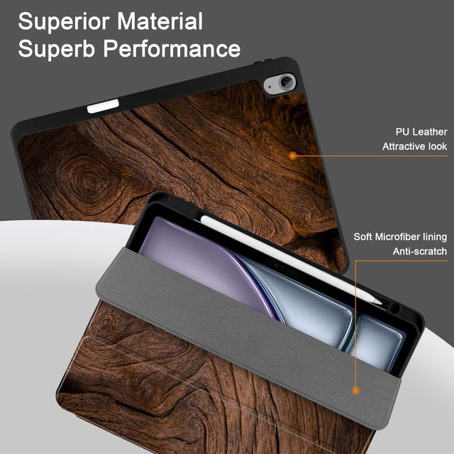 Alt view image 2 of 5 - DONGKE for iPad Air 13 Inch Case M3 2025, M2 2024 - [Built-in Pencil Holder] Slim Trifold Stand Shockproof Protective Cover with Soft TPU Back Support Auto Sleep/Wake - Wood Grain