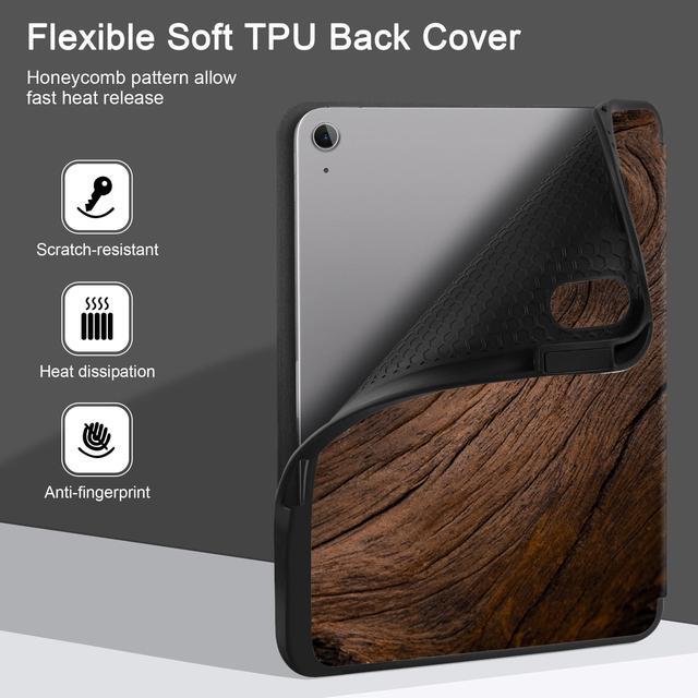Alt view image 4 of 5 - DONGKE for iPad Air 13 Inch Case M3 2025, M2 2024 - [Built-in Pencil Holder] Slim Trifold Stand Shockproof Protective Cover with Soft TPU Back Support Auto Sleep/Wake - Wood Grain