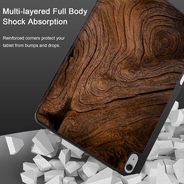 Alt view image 3 of 5 - DONGKE for iPad Air 13 Inch Case M3 2025, M2 2024 - [Built-in Pencil Holder] Slim Trifold Stand Shockproof Protective Cover with Soft TPU Back Support Auto Sleep/Wake - Wood Grain