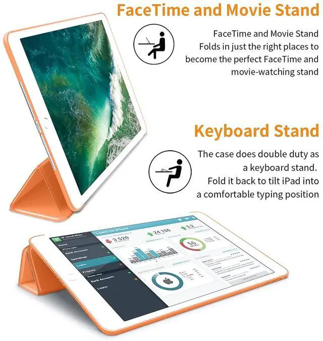 Alt view image 4 of 5 - DuraSafe Cases for iPad 2nd 2011 3rd 4th Gen 2012-9.7 [iPad 4 iPad 3 iPad 2 Old Model ] A1458 A1416 A1395 MC705LL/A MD328LL/A MD333LL/A Smart Auto Sleep/Wake with Honeycomb TPU Back Cover - Orange