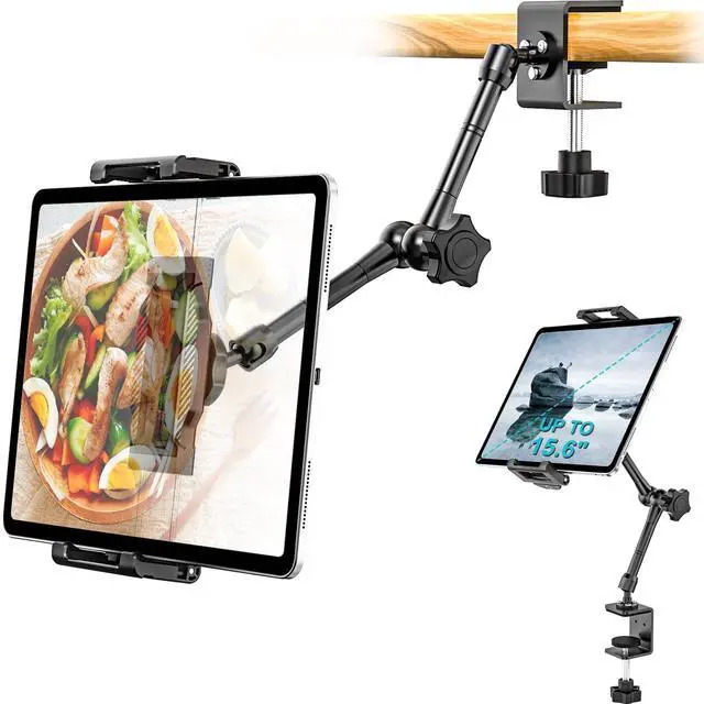 Main image of Dosvsi Kitchen Cabinet Tablet Holder, [Up to 15.6"] 360deg Metal Arm Tablet Mount for Under Cabinet, Shelf/Desk/Counter Clamp Stand for iPad Pro 13 Air Mini, Galaxy Tab, Fire, iPhone, 6.1-15.6" Device