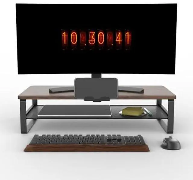 Alt view image 3 of 5 - Doowiit Monitor Stand for Desk, 2-Tier Monitor Stand Riser with Phone Holder and Cable Management - Desk TV Shelf, Laptop Printer, Desk Organizer Stand, for Home & Office (Wood Brown)