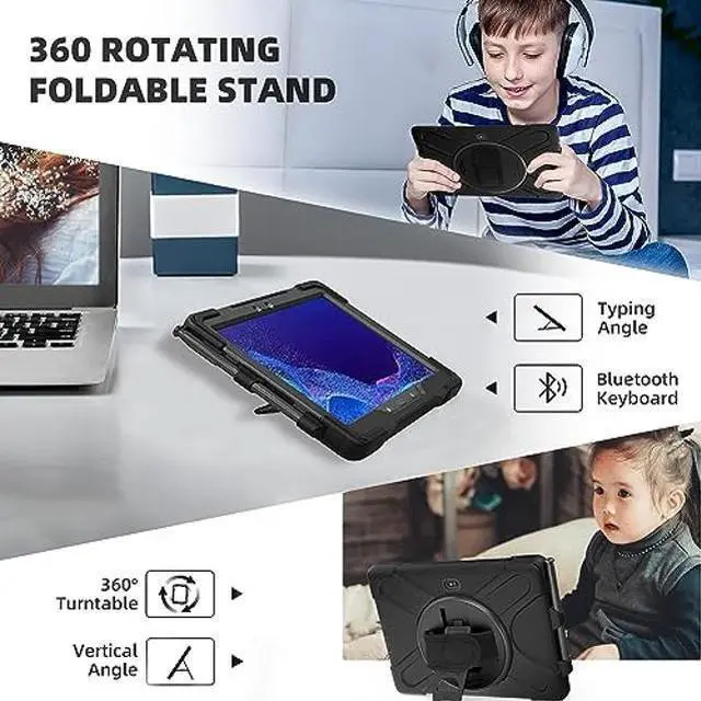 Alt view image 2 of 5 - DreamerX for Samsung Galaxy Tab Active PRO 10.1 Case, Galaxy Tab Active 4 PRO Case, Heavy Duty Rugged Shockproof Drop Protection Cover with 360 Rotating Stand Handle Hand Strap Shoulder Strap, Black