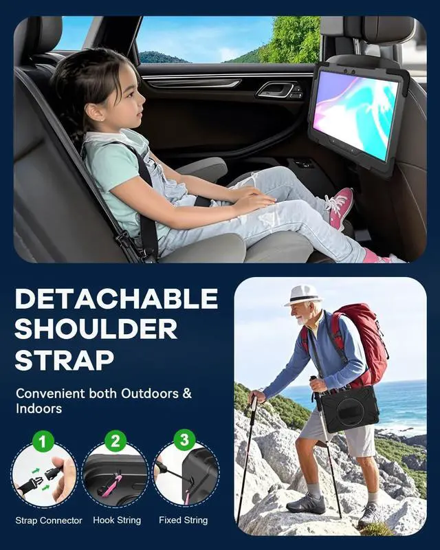 Alt view image 4 of 5 - DreamerX for Samsung Galaxy Tab Active PRO 10.1 Case, Galaxy Tab Active 4 PRO Case, Heavy Duty Rugged Shockproof Drop Protection Cover with 360 Rotating Stand Handle Hand Strap Shoulder Strap, Black