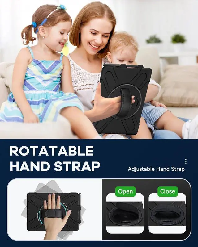 Alt view image 3 of 5 - DreamerX for Samsung Galaxy Tab Active PRO 10.1 Case, Galaxy Tab Active 4 PRO Case, Heavy Duty Rugged Shockproof Drop Protection Cover with 360 Rotating Stand Handle Hand Strap Shoulder Strap, Black