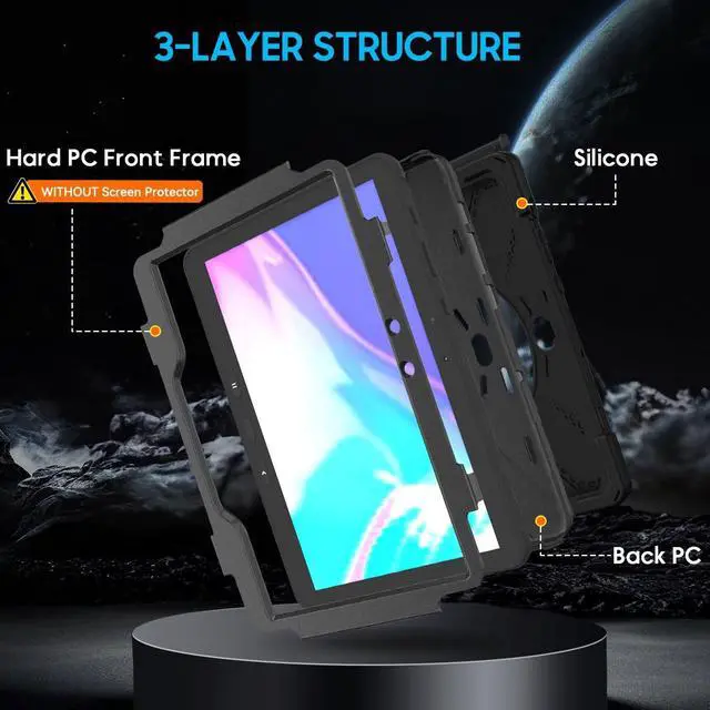 Alt view image 5 of 5 - DreamerX for Samsung Galaxy Tab Active PRO 10.1 Case, Galaxy Tab Active 4 PRO Case, Heavy Duty Rugged Shockproof Drop Protection Cover with 360 Rotating Stand Handle Hand Strap Shoulder Strap, Black