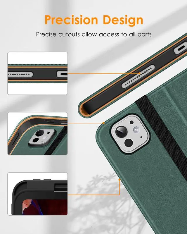 Alt view image 5 of 5 - DTTO for iPad Pro 13 inch Case (M4) 2024, Premium Leather Business Folio Stand Cover with Pencil Holder - Auto Wake/Sleep and Multiple Viewing Angles, Built in Hand Strap & Pocket, Midnight Green