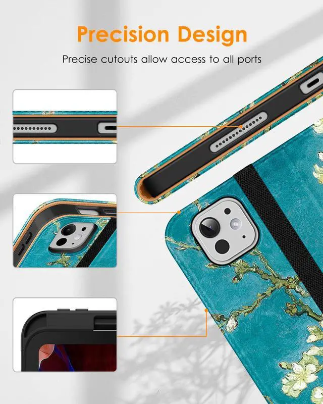 Alt view image 5 of 5 - DTTO for iPad Pro 11 inch Case (M4) 2024, Premium Leather Business Folio Stand Cover with Pencil Holder - Auto Wake/Sleep and Multiple Viewing Angles, Blossom