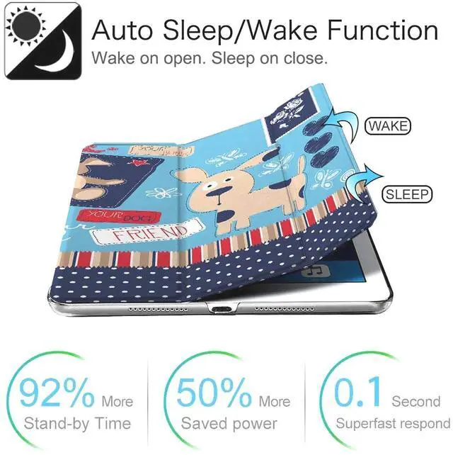 Alt view image 3 of 5 - DuraSafe Cases for iPad Mini 5 7.9 Inch 2019 [ Mini 5th Gen ] A2133 A2124 A2126 A2125 Trifold Printed Hard Smart PC Transparent Back Cover - Cartoon Dog Print