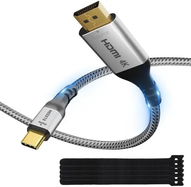 Main image of Elecan DisplayPort to USB-C Adapter Cable 10 Ft 4K@60Hz 2K 1080P, No USB Power Needed High Speed Uni-Directional DP Input to Type C Converter, Braided for Touch,iPad,Mac,Portable Monitor,VR/XR/AR+Ties
