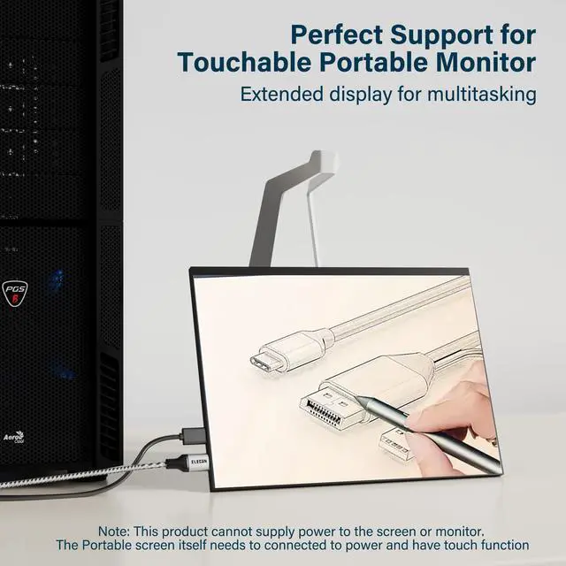 Alt view image 5 of 5 - Elecan DisplayPort to USB-C Adapter Cable 10 Ft 4K@60Hz 2K 1080P, No USB Power Needed High Speed Uni-Directional DP Input to Type C Converter, Braided for Touch,iPad,Mac,Portable Monitor,VR/XR/AR+Ties