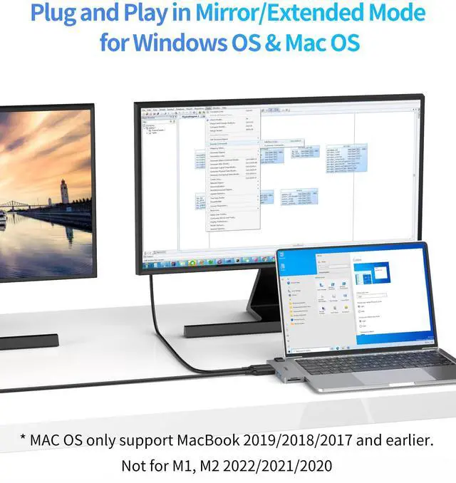 Alt view image 4 of 5 - USB C Hub Multiport Adapter for MacBook Pro 2019/2018/2017, 8 in 1 USB C to Dual HDMI Adapter 4K 60Hz, 1Gbps Ethernet, SD/TF Card Reader and 100W PD Port, Dual USB 3.0 Docking Station