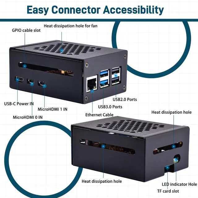 Alt view image 3 of 5 - GeeekPi Metal Case with N05 PCIe M.2 Key-M NVMe SSD PCIe Peripheral Board for Raspberry Pi 5, Support M.2 NVMe SSD 2230 2242