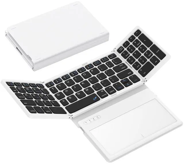 Main image of GEODMAER Foldable Bluetooth Keyboard, Portable Full Size Folding Keyboard with Large Touchpad, Numeric Keypad, PU Leather, Wireless Travel Keyboard for Windows iOS Android Mac(Black-White)