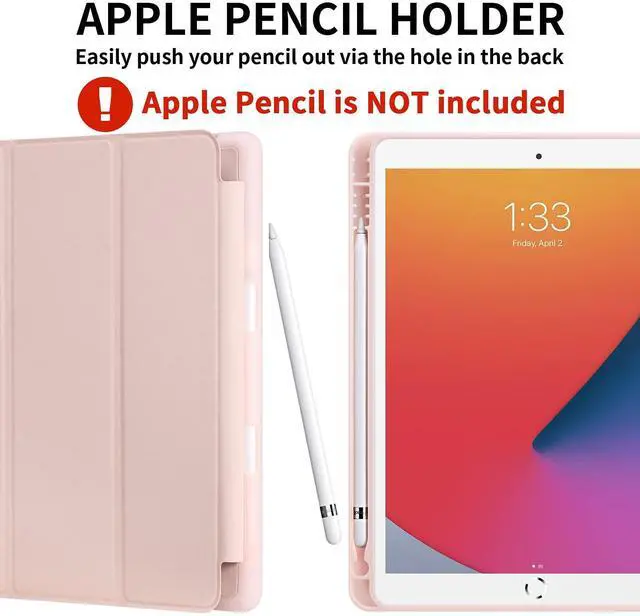 Alt view image 3 of 5 - 2 Pack GHINL Case for iPad 9th/8th/7th Generation Cases (2021/2020/2019) iPad 10.2-Inch Case with Pencil Holder [Sleep/Wake] Slim Soft TPU Back Smart Stand Protective Cover Cases (Light Pink+Dark Cher