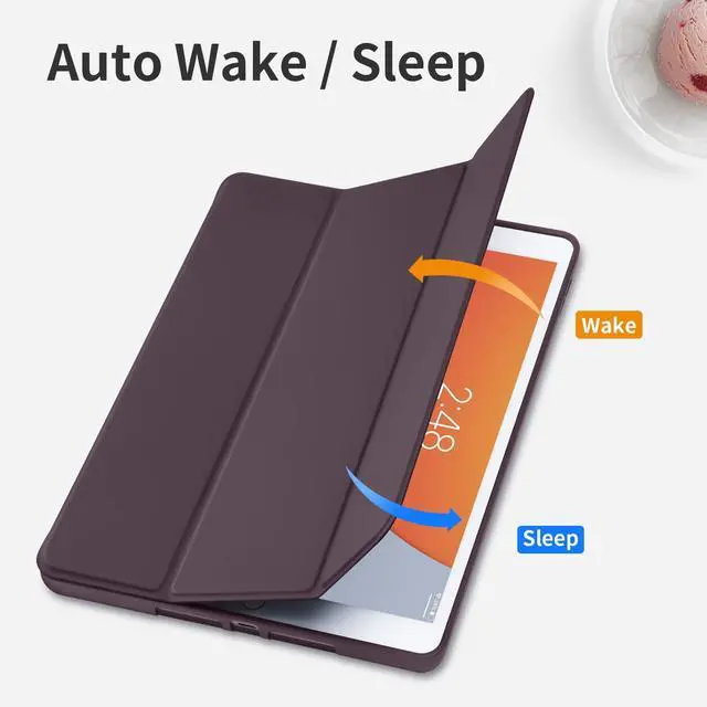 Alt view image 4 of 5 - 2 Pack GHINL Case for iPad 9th/8th/7th Generation Cases (2021/2020/2019) iPad 10.2-Inch Case with Pencil Holder [Sleep/Wake] Slim Soft TPU Back Smart Stand Protective Cover Cases (Light Pink+Dark Cher