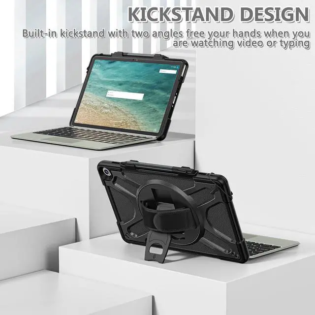 Alt view image 3 of 5 - GooodiDEAR for  Fire Max 11 Case (13th Gen 2023), Rugged Multi-Angle Kickstand, Heavy Duty Shockproof TPU Protection, Adjustable Hand Strap, Stylus Holder, Shoulder Strap, Elastic Band - Black