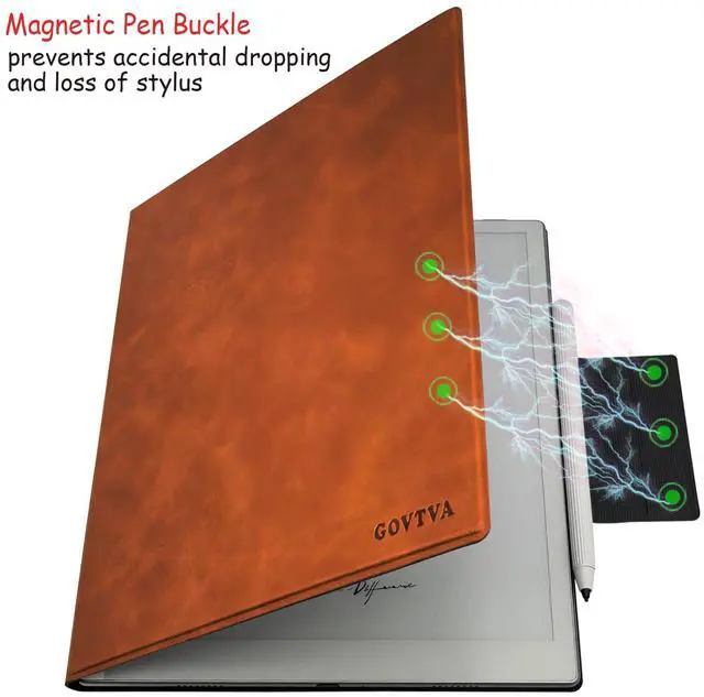 Alt view image 4 of 5 - GOVTVA Magnetic Case for Onyx Boox Go 10.3 ePaper 2024 Released Ultra-Thin Lightweight Leather Cover with Magnetic Pen Buckle, Auto Sleep/Wake & Magnetic Closure (Brown)