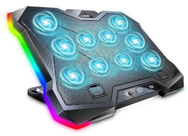 Main image of G-STORY Gaming Laptop Cooling Pad, RGB Lights Laptop Cooler with 10 Powerful Turbo Fans for 12-18 Inch Notebooks,8 Height Adjustable Stand and 1 USB Port