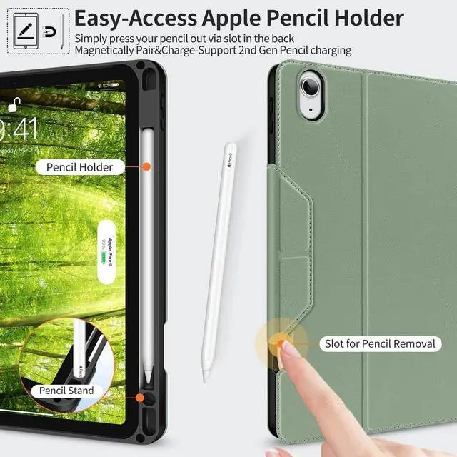 Alt view image 4 of 5 - H HOLIMET Case for iPad Air 11 inch M3 2025 2024/iPad Air 5th Generation 2022/iPad Air 4th Generation 2020 10.9 Inch with Pencil Holder Shockproof Protective Cover for iPad Air 6/5/4 Vegan Leather