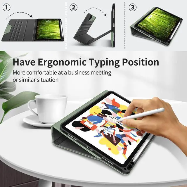 Alt view image 5 of 5 - H HOLIMET Case for iPad Air 11 inch M3 2025 2024/iPad Air 5th Generation 2022/iPad Air 4th Generation 2020 10.9 Inch with Pencil Holder Shockproof Protective Cover for iPad Air 6/5/4 Vegan Leather