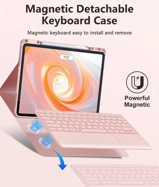 Alt view image 4 of 5 - Harvopu for iPad Air 13 inch & Pro 12.9 Case with Keyboard - Multi-Touch Trackpad, 7 Colors Backlit, Detachable Folio Keyboard Cover for iPad Pro 12.9 (6th, 5th, 4th, 3rd gen), Air 13 M3/ M2 (Pink)