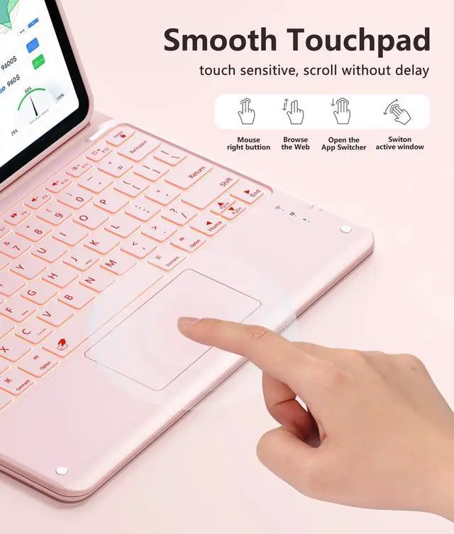 Alt view image 5 of 5 - Harvopu for iPad Air 13 inch & Pro 12.9 Case with Keyboard - Multi-Touch Trackpad, 7 Colors Backlit, Detachable Folio Keyboard Cover for iPad Pro 12.9 (6th, 5th, 4th, 3rd gen), Air 13 M3/ M2 (Pink)