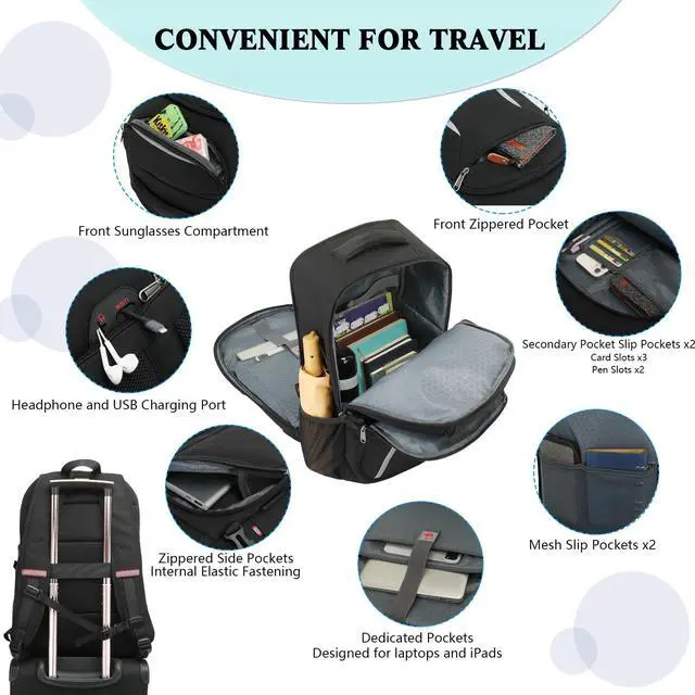 Alt view image 2 of 5 - HANXIUCAO Large Laptop Backpack with USB Charging Port, Anti-Theft Water Resistant Business Travel Backpack Computer Bag Fits 17" Laptop & College Essentials